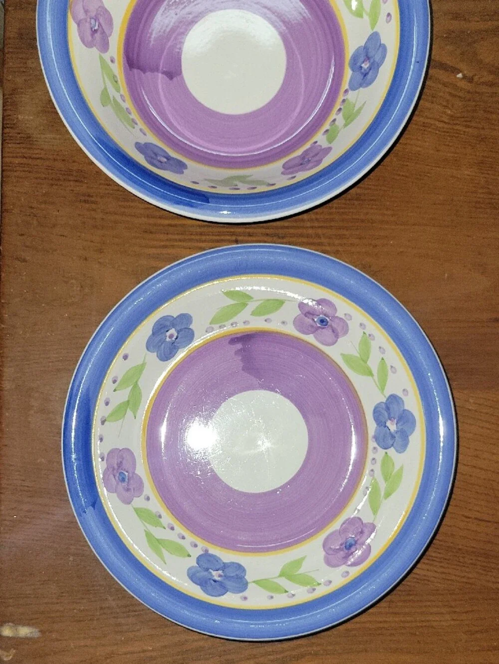 Vintage Gibson Bella Everyday Soup Cereal Bowls Set of 2 Blue Purple Floral
